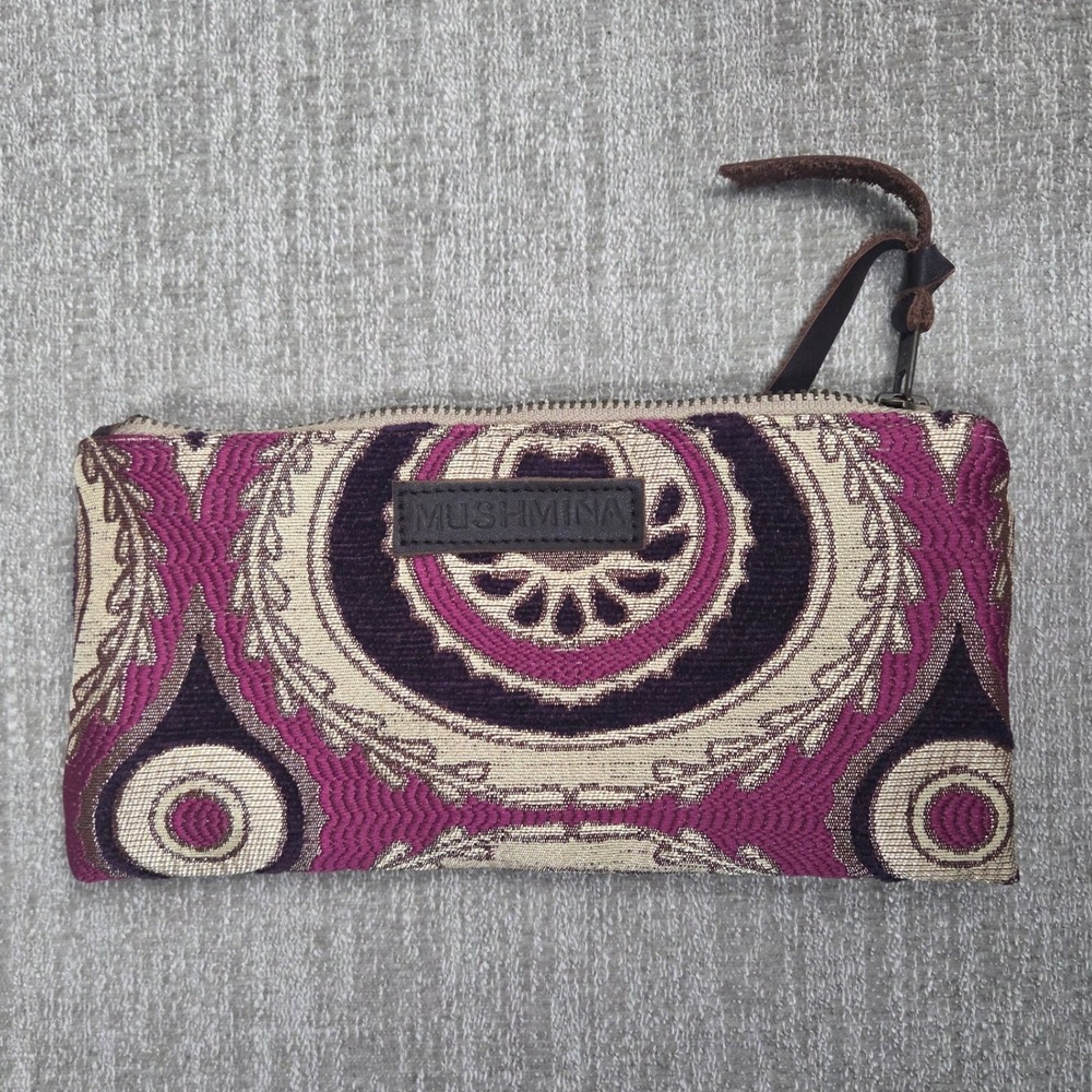 Mushmina Moroccan Tapestry Pouch Purple Embroidered Woven Geometric Clutch Bag